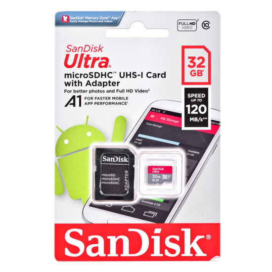 Karta Pamięci SANDISK ULTRA microSDHC 32 GB 120MB/s  + ADAPTER