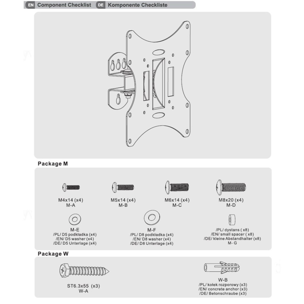 Uchwyt ścienny do telewizora Maclean MC-501B (Obrotowy, ścienne, Uchylny - 42"; max. 30kg)