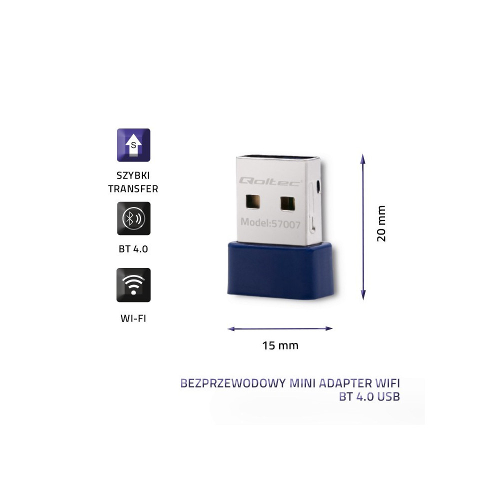 QOLTEC ADAPTER WI-FI BEZPRZEWODOWY STANDARD N | BT 4.0 USB