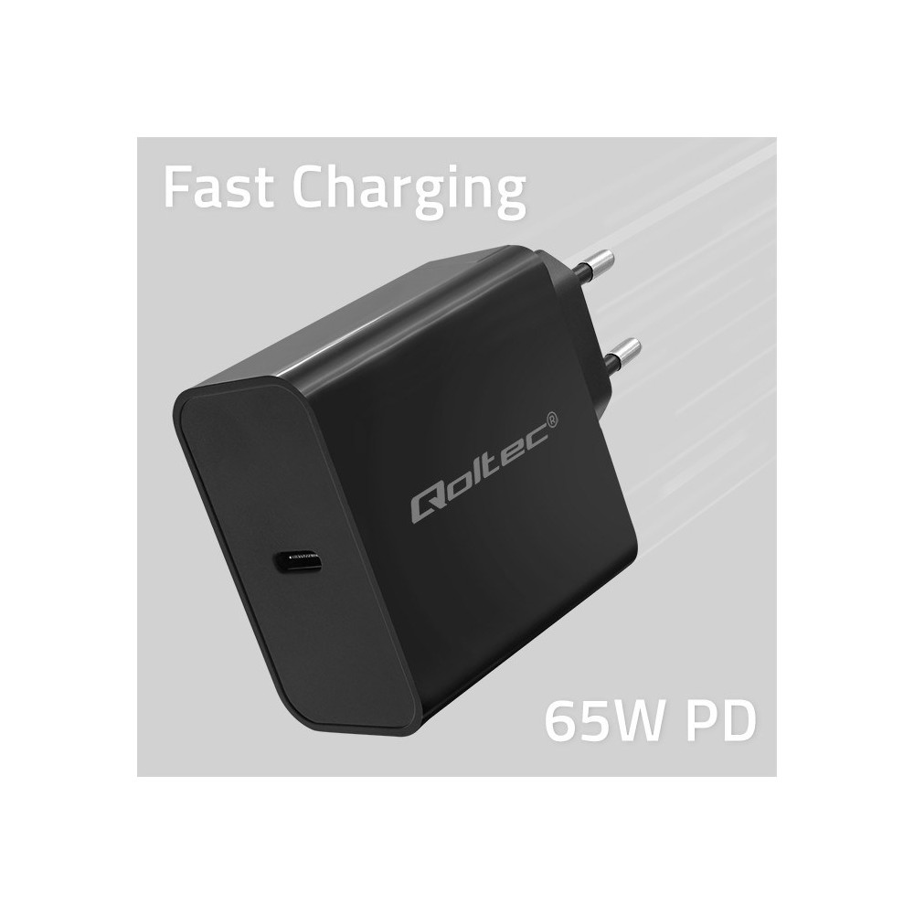 QOLTEC ŁADOWARKA SUPER QUICK PD | 1XUSB-C | 65W | 5-20V | 3-3.25A | CZARNA