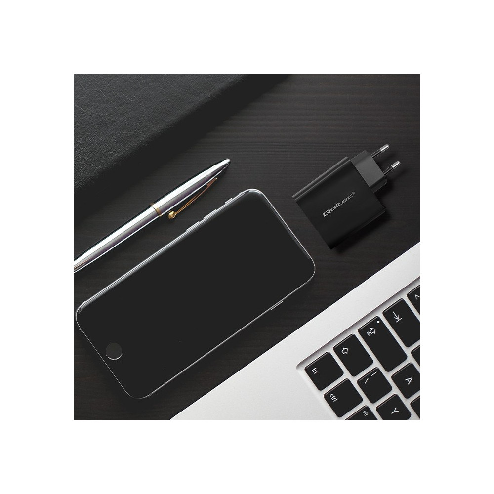 QOLTEC ŁADOWARKA SUPER QUICK PD | 1XUSB-C | 65W | 5-20V | 3-3.25A | CZARNA
