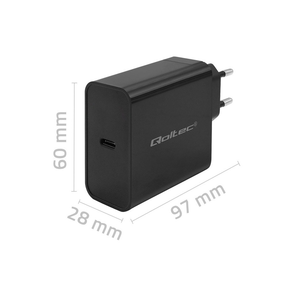 QOLTEC ŁADOWARKA SUPER QUICK PD | 1XUSB-C | 65W | 5-20V | 3-3.25A | CZARNA