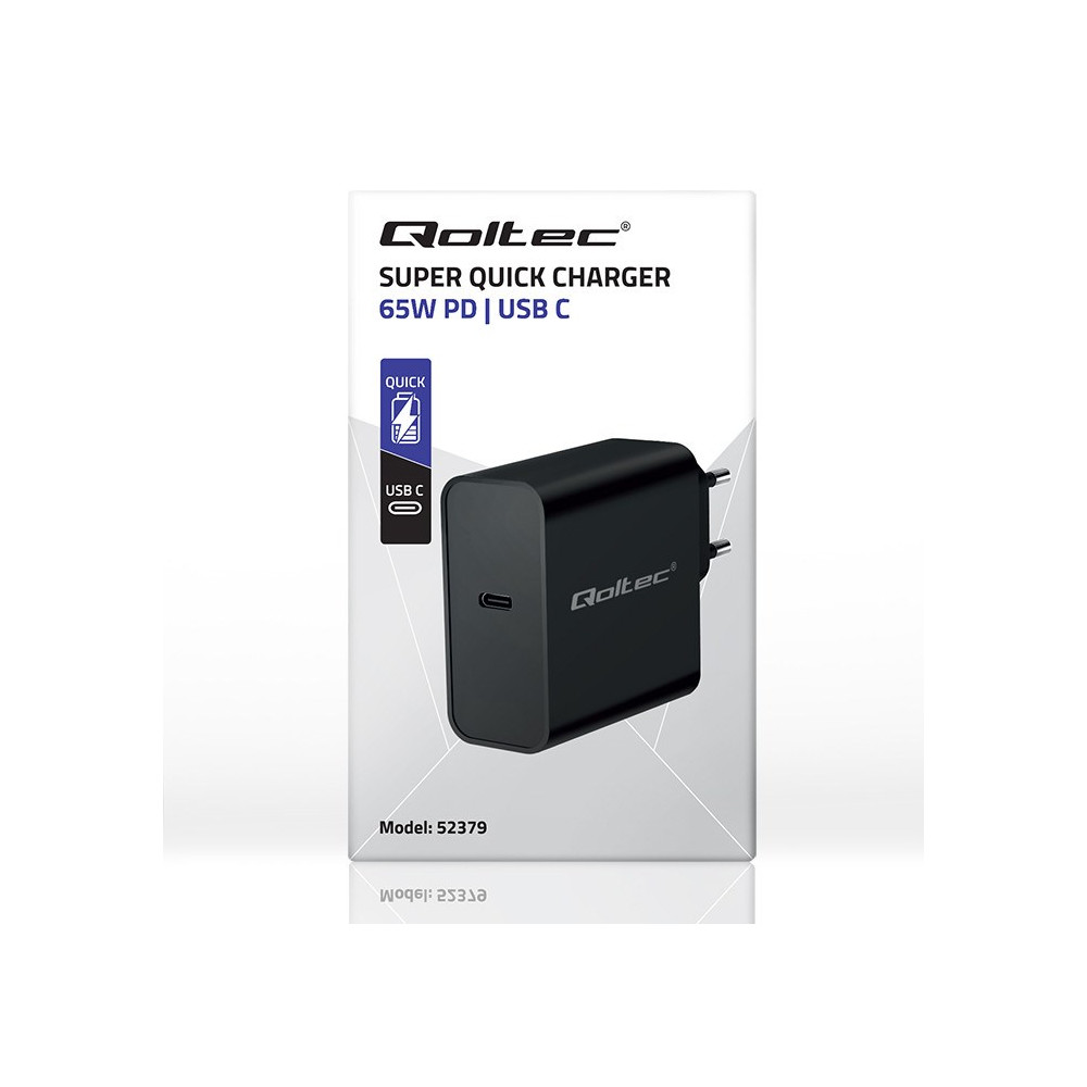QOLTEC ŁADOWARKA SUPER QUICK PD | 1XUSB-C | 65W | 5-20V | 3-3.25A | CZARNA