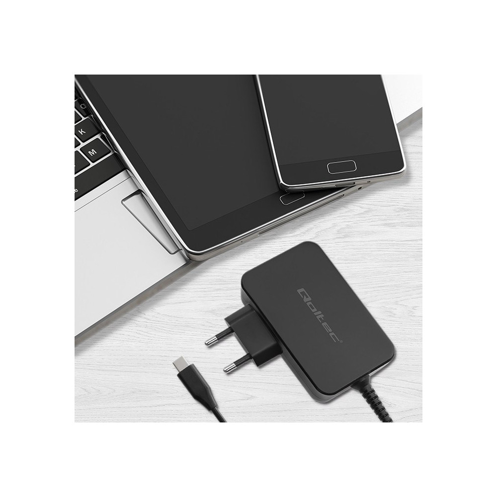 QOLTEC ŁADOWARKA GAN POWER PRO | 1XUSB-C | 100W | 5-20V | 3-5A | CZARNA