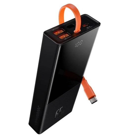 BASEUS POWERBANK ELF 20000MAH, PD, 2XUSB, USB-C + KABEL USB-C 65W (CZARNY)