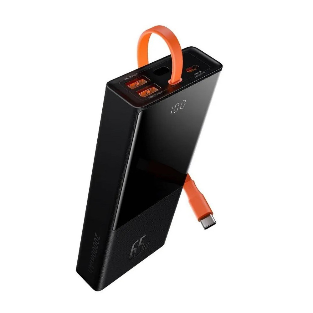 BASEUS POWERBANK ELF 20000MAH, PD, 2XUSB, USB-C + KABEL USB-C 65W (CZARNY)